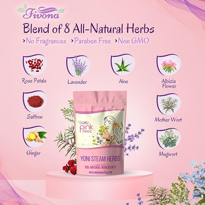 Fivona Yoni Steam Kit 2-in-1 Bundle of Steaming Seat with Pink Premium Herbs Bundle - at Home V-SPA Cleansing Set for Toilet Bowl - Detox and Rejuvenate with All-Natural Herbal Therapy