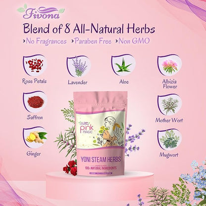 Fivona Yoni Steam Kit 2-in-1 Bundle of Steaming Seat with Pink Premium Herbs Bundle - at Home V-SPA Cleansing Set for Toilet Bowl - Detox and Rejuvenate with All-Natural Herbal Therapy