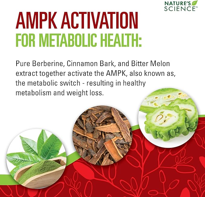 Nature's Science Berberine HCL with Phytosome Green Tea for Weight Management, 100% Pure Clinical Grade Berberine HCL for Better Absorption - Helps Metabolism, Keeps Full for Longer - 60 Caps