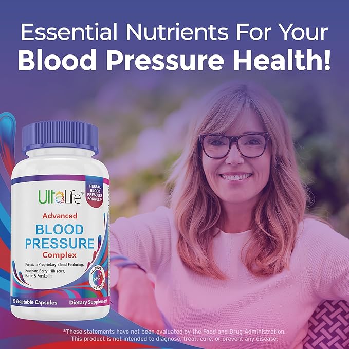 Blood Pressure Supplements - Advanced Blood Pressure Supplement Complex - Hawthorn Berry, Hibiscus, Garlic, Forskolin - 14 Vitamins & Herbs, 30 Day Supply in Veggie Capsules