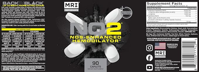 MRI Performance NO2 Nitric Oxide Original Formula All Day Perpetual Pump, Stim-Free Pre-Workout, N.O. Booster with L-Arginine Alpha Ketoglutarate AAKG, Power, Strength, Lean Muscle Mass & Vascularity