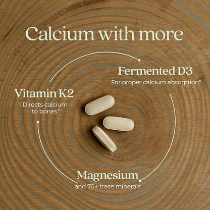 New Chapter Calcium Supplement - Bone Strength Organic Calcium with Magnesium, Vitamin D3+K2, 70+ Trace Minerals for Bone Health, Gluten Free, Easy to Swallow Slim Calcium Tablets - 60 Count