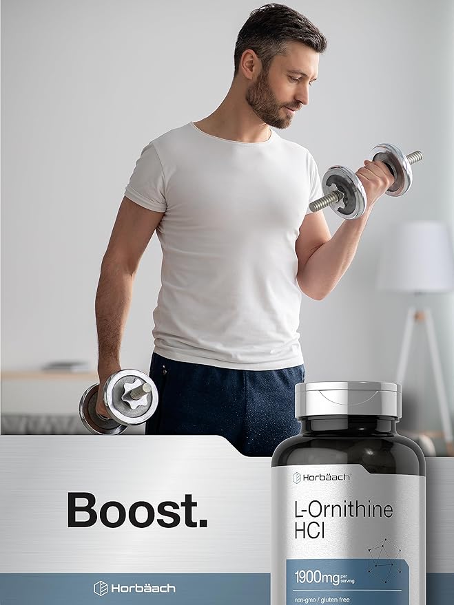 Horbäach L Ornithine HCl | 1900mg | 120 Capsules | Non-GMO & Gluten Free Supplement