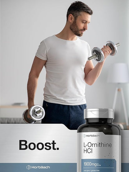 Horbäach L Ornithine HCl | 1900mg | 120 Capsules | Non-GMO & Gluten Free Supplement