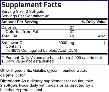 Bronson CLA 3000 Extra High Potency Supports Healthy Weight Management Lean Muscle Mass Non-Stimulating Conjugated Linoleic Acid, 90 Softgels