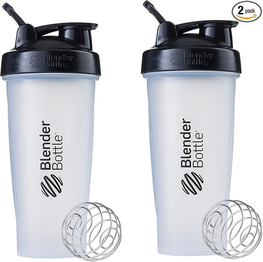 BlenderBottle Classic Shaker Bottle Perfect for Protein Shakes and Pre Workout, 28-Ounce (2 Pack), Clear/Black