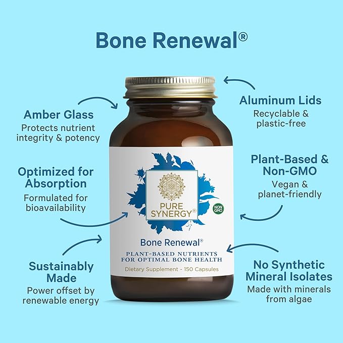 PURE SYNERGY Bone Renewal | Bioavailable Calcium with Cofactors | Natural, Vegan Bone Health Supplement with Vitamin D3, K2, Magnesium, & Boron | for Bone Strength & Mobility (150 Capsules)