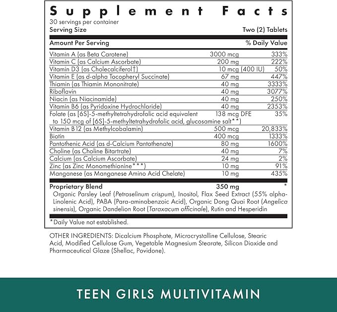 Michael's Health Naturopathic Programs Teen Girls Multivitamin - 60 Vegetarian Tablets - with B Complex Vitamins & Female Herbal Blend - Kosher - 30 Servings
