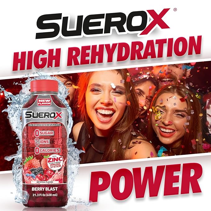 SueroX Kit Electrolyte Drinks Berry Blast, Coconut Refresh, Lemon Lift - 21.3 Fl Oz each,Bufferin Aspirin 130ct, Shot B Energy Multivitamin 60ct,