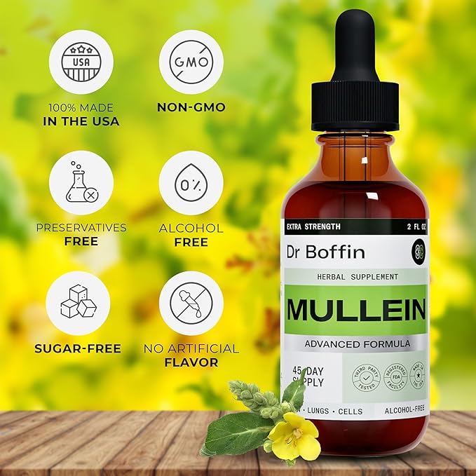 Mullein Leaf Liquid Extract 2 Fl Oz (Pack of 2) - Extra Strenght | Advanced Formula - Natural Supplement Liquid Tincture - Lung Cleanse and Detox - Respiratory Health and Immune Support Drops