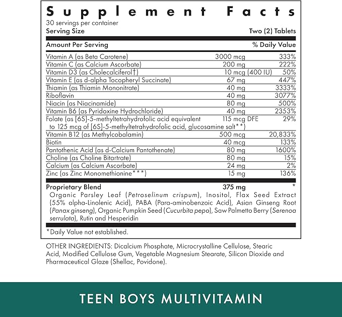 MICHAEL'S Health Naturopathic Programs Teen Boys - 60 Vegetarian Tablets - Daily Multivitamin Supplement - Kosher - 30 Servings
