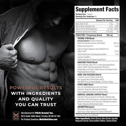 Pyro Stim 7 Metabolism Booster Fat Loss Support Energy Boost - Once-A-Day Thermogenic with Teacrine for Focus, Appetite Control, Muscle Toning, and Mood Control (60 Capsules)