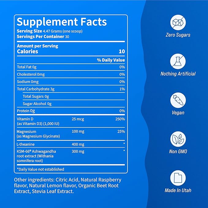 Nello Supercalm Drink Mix - Ashwagandha KSM 66, Magnesium Glycinate, L-Theanine, Vitamin D3 - Ashwagandha Root Extract, Magnesium & L-Theanine Supplement - (30 Servings) - 3 Pack