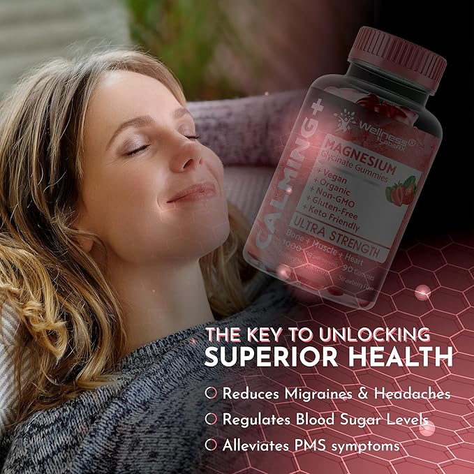 Magnesium Glycinate Gummies - 1000 mg - Magnesium Supplement to Support Relaxation, Stress Relief, Heart Health - Chewable Magnesium Gummies for Adults - Strawberry Flavor - Pack of 3