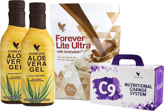 Forever Living - Forever C9 Lite Ultra Chocolate Cleanse Kit - Aloe Vera Gel, Plant-Powered Protein, Thermogenic Blend, Garcinia Cambogia, & Fiber