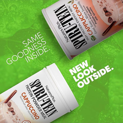 NaturesPlus SPIRU-TEIN Shake - Cappuccino Flavor - 2.25 lbs, Spirulina Protein Powder - Plant Based Meal Replacement, Vitamins & Minerals For Energy - Vegetarian - 32 Servings