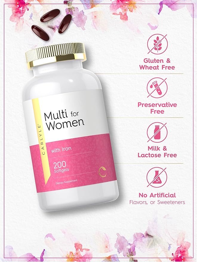 Carlyle Multivitamin for Women | 200 Softgels | with Iron | Nutritional Support Supplement | Non-GMO & Gluten Free