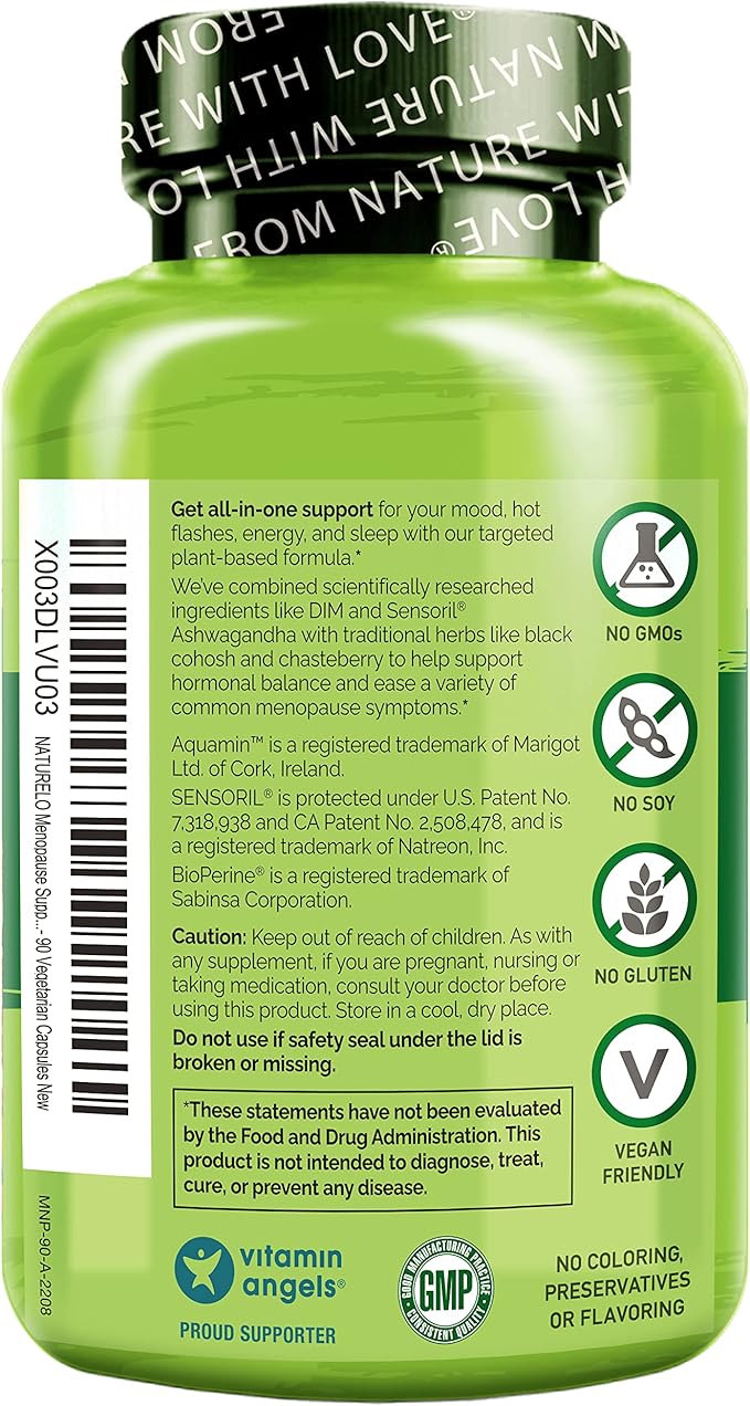 NATURELO Menopause Supplements for Women, Herbal Blend with Black Cohosh for Menopause Hot Flashes Advanced Multi-Symptom Formula 90 Capsules