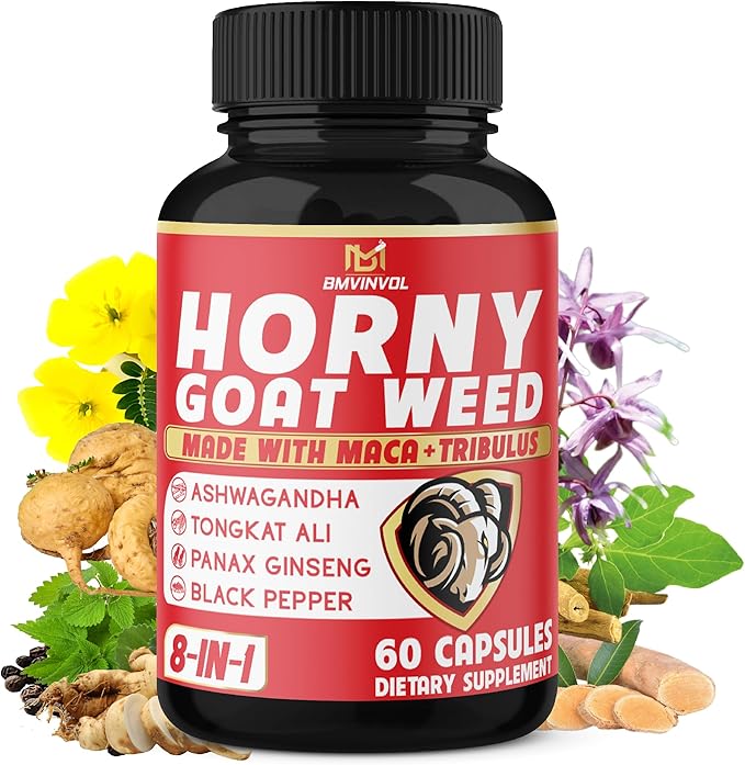 BMVINVOL Horny Goat Weed Capsules with Tribulus, Ginseng, Ashwagandha, Maca, Tongkat Ali, Nettle, Black Pepper - 60 Count