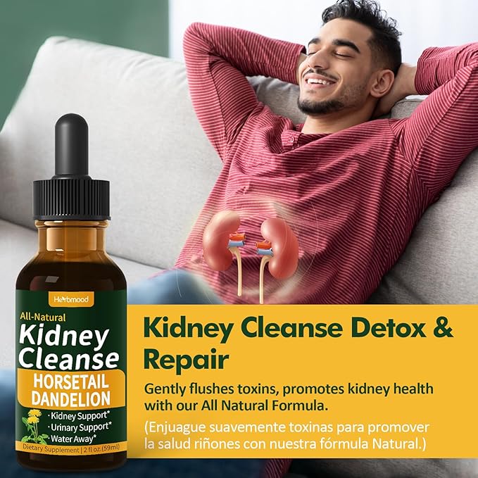 Kidney Cleanse Drops, Diente de Leon y Chanca Piedra for Kidney Stone, Cola de Caballo for Water Away & Edema Relief. Nature Herbal Extract Liquid for Kidney Cleanse Detox & Repair. 6oz