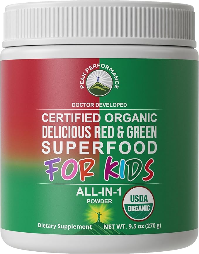 Kids Greens and Reds Superfood Powder. Best Tasting Organic Vegan Super Food Juice with 25+ Real Fruits and Vegetables. Gluten Free Real Food Vitamins. Green and Red Superfoods Supplement for Children