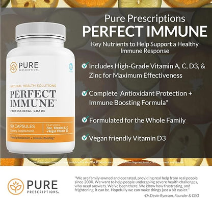 Perfect Immune Support Supplement with Vitamin C and D Plus Zinc and Vitamin A, 4 in 1 Immune Booster Vitamin Supplement, USA Made, GMO Free, Gluten Free, Veg Capsules - 60 Count