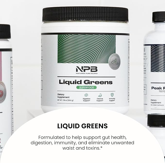 Nature's Pure Blend Liquid Greens - Superfood Greens - Detox & Digestion Health - Probiotic - Mushroom Blend - Adaptogens - Green Tea Matcha Taste (Matcha Flavor) - 30 Servings - Liquid Greens