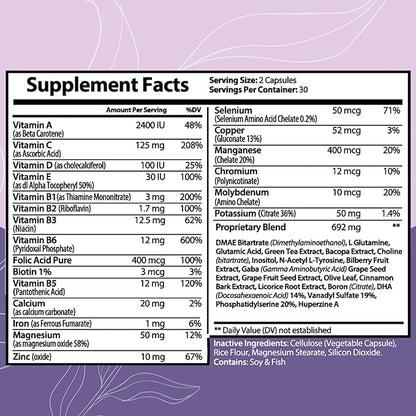 Cerebral Opus Brain Supplements for Memory and Focus - with Vitamin D, Folic Acid & Phosphatidylserine - Advanced Memory Formula to Boost Energy & Reduce Brain Fog (60 Capsules)