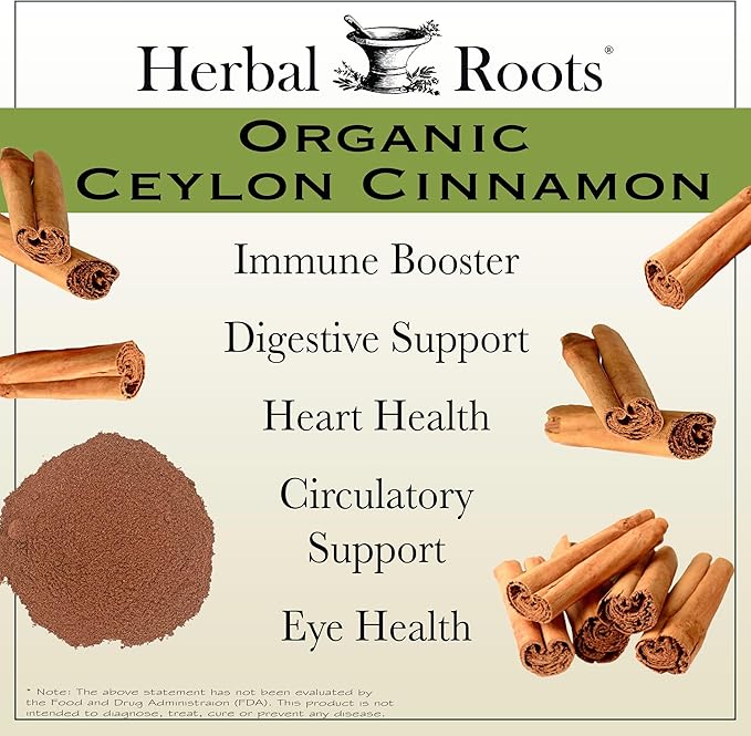 Herbal Roots Organic Ceylon Cinnamon Capsules | USDA Certified Organic - Non-GMO | 60 Organic Vegan Capsules