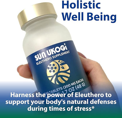 Sun Chlorella Sun Ukogi Organic Eleuthero Root 200 mg Siberian Ginseng Supplement - Natural Adaptogen Well Being & Endurance Supplement for Women & Men - Non-GMO - 240 Tablets