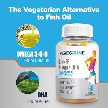 Runner Omega 3, 6, and 9 Gummies Plus DHA - Daily Running Supplements – 50% Less Sugar – Heart & Joint Health Gummy for Athletes – GMP Certified