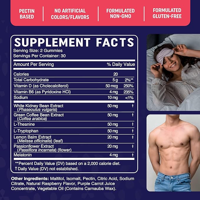 Night Time Fat Burner Gummies with Zero Sugar for Sleep & Weight Loss Support | Hunger Suppressant & Metabolism Booster, Shred Belly Fat While You Sleep | Diet Supplement for Women & Men | 60 Ct.