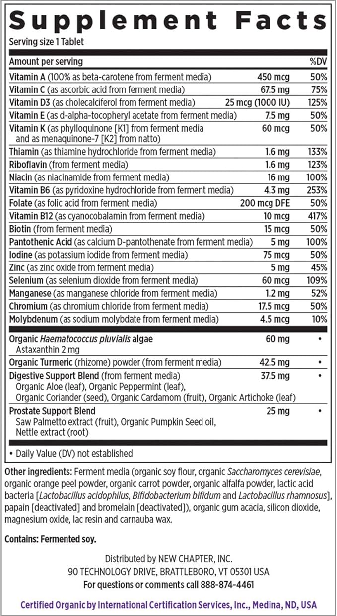 New Chapter Multivitamin for Men 50 Plus - Every Man's One Daily 55+ with Fermented Probiotics + Whole Foods + Astaxanthin + Organic Non-GMO Ingredients - 90 ct
