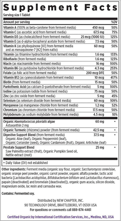 New Chapter Multivitamin for Men 50 Plus - Every Man's One Daily 55+ with Fermented Probiotics + Whole Foods + Astaxanthin + Organic Non-GMO Ingredients - 90 ct