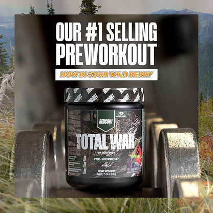 REDCON1 x Mossy Oak Total War Pre Workout Powder, Sour Wild Berry - Beta Alanine + Citrulline Malate Keto Friendly, Fast-Acting Preworkout for Men & Women with 320mg of Caffeine (30 Servings)