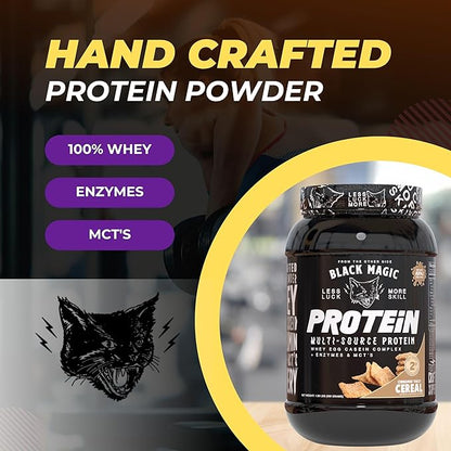 Worldwide Nutrition Bundle: Black Magic Multi-Source Protein Powder Whey, Egg Albumin Enzymes, Micellar Casein & MCTs Muscle Mass Gaining Cinnamon Toast Flavor - 2 LB & Multi-Purpose Keychain