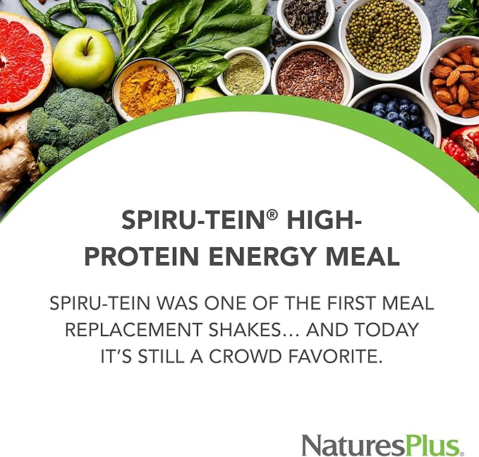 Natures Plus SPIRU-TEIN, Vanilla - 4 lbs - Plant-Based Protein Shake - Non-GMO, Vegetarian, Gluten Free - 60 Servings