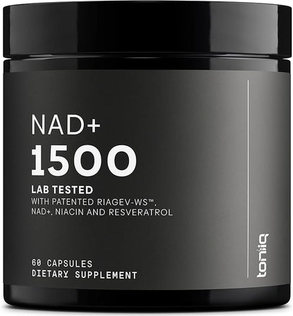 Ultra High Strength 1500mg NAD+ Supplement - Clinically Proven Third-Party Tested Ingredients with Patented RiaGev-WS™, Resveratrol, and Niacin - 60 Capsules TQ