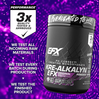 EFX Sports Kre-Alkalyn EFX Powder | pH Correct Creatine Monohydrate Powder Supplement | Strength, Muscle Growth & Performance | 266 Servings (Unflavored)