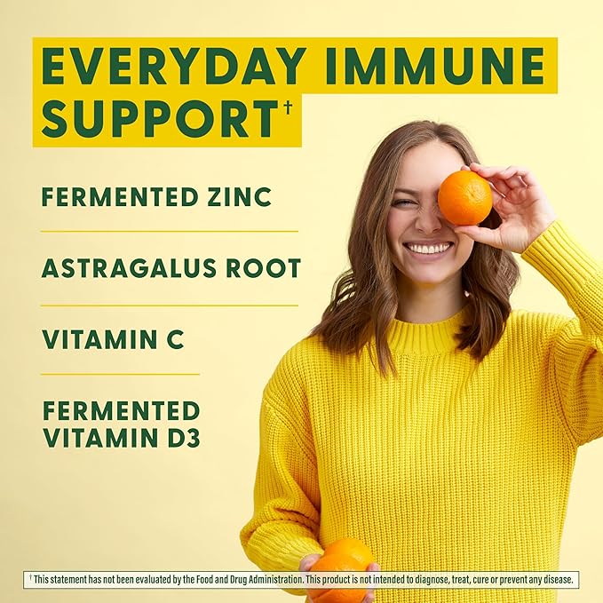 MegaFood Daily Immune Support - Immune Support Supplement with Vitamin C, Vitamin D, Zinc, Astragalus Root, and More - Vitamins for Women & Men - Non-GMO - Made Without 9 Food Allergens - 60 Tabs