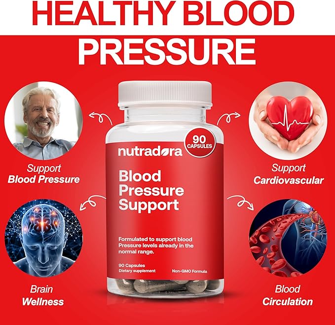 Blood Pressure Support Supplement with Hawthorn, Hibiscus & Garlic Extract – High & Lower Blood Pressure Supplements for Cardiovascular & Circulatory Health, Supports Normal Heart Health
