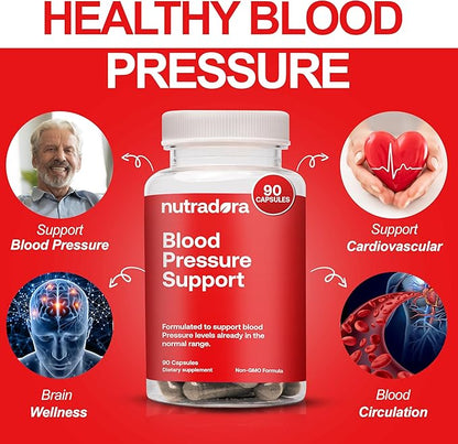 Blood Pressure Support Supplement with Hawthorn, Hibiscus & Garlic Extract – High & Lower Blood Pressure Supplements for Cardiovascular & Circulatory Health, Supports Normal Heart Health