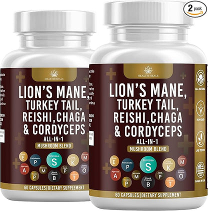Mushroom Supplement with Turkey Tail 2000mg Reishi 1000mg Cordyceps Chaga 1000mg with Marshmallow Root - 120 Count