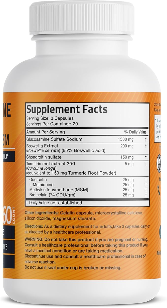 Bronson Glucosamine Chondroitin Turmeric & MSM Advanced Joint & Cartilage Formula, Supports Healthy Joints, Mobility & Cartilage - Non-GMO, 60 Capsules