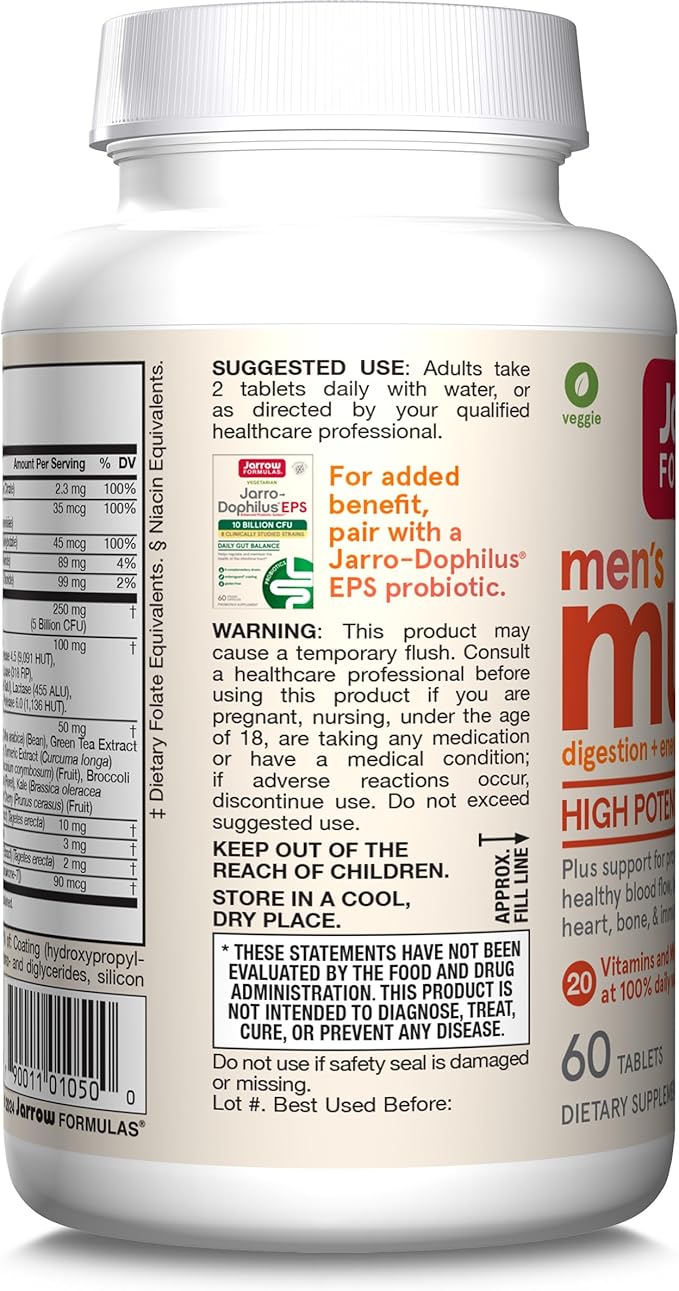 Jarrow Formulas Men's Multi+ Multivitamins, Multivitamin for Men, 60 Tablets, 30 Day Supply