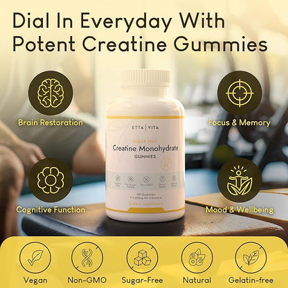 Sugar-Free Creatine Monohydrate Gummies (1g/gummy for Intake Control) Potent Creatine Gummies for Men & Women, Creatine Supplement for Muscle Support, Cellular Energy & Cognitive Function, Gluten-Free