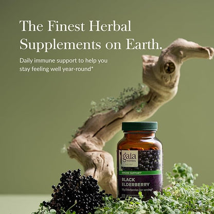 Gaia Herbs Black Elderberry - Daily Immune Support Supplement to Help Maintain Well-Being- with Black Elderberries and Acerola Fruit for Antioxidant Support - 120 Vegan Capsules (60-Day Supply)