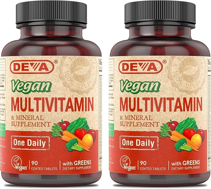 DEVA Vegan Multivitamin & Mineral Supplement - Vegan Formula with Green Whole Foods, Veggies, and Herbs - High Potency - Manufactured in USA and 100% Vegan - 90 Count (Pack of 2)