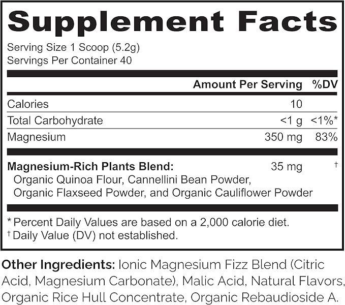 NATURELO Magnesium Powder - Whole Food Calm Magnesium Powder with Quinoa, Cauliflower, & Flaxseed for Stress Relief, Raspberry Lemon 40 Servings, 7oz
