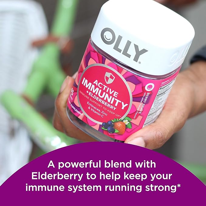 OLLY Immunity Gummy, Immune Support, Elderberry, Zinc, Vitamin C, Supplement, Berry Flavor, 15 Day Supply - 45 Count